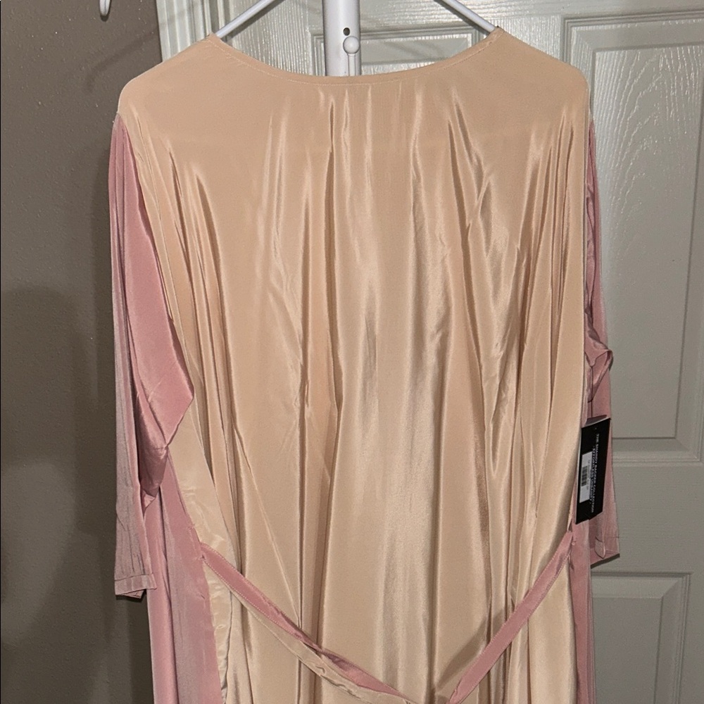 SHUN Pink and Cream Satin Midi Dress